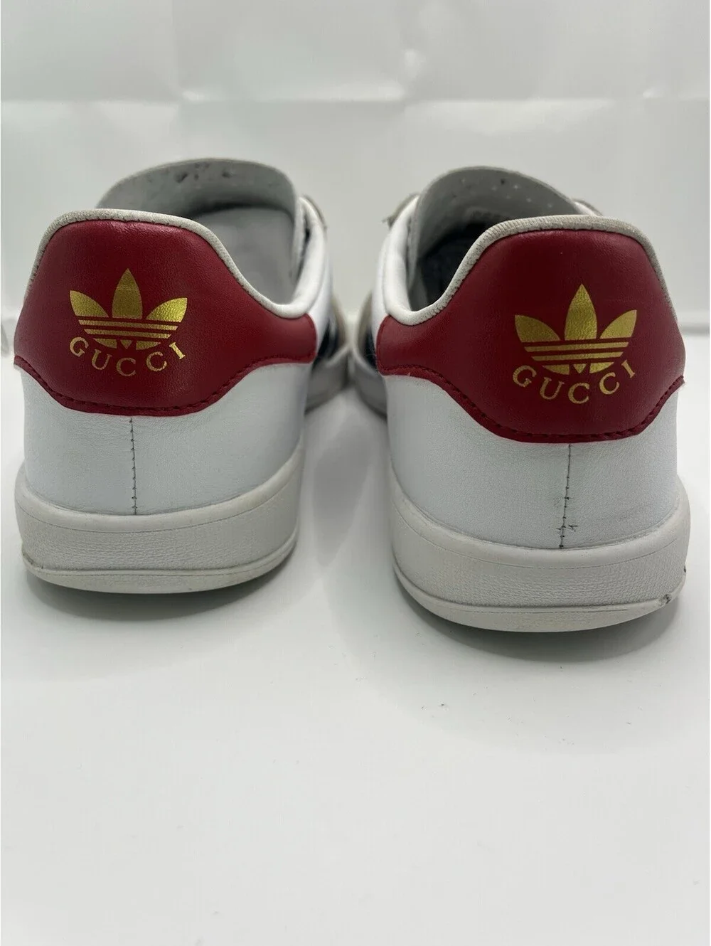 Gucci x Adidas Gazelle Mens 11 White Leather Suede Navy Red Sneakers Authentic